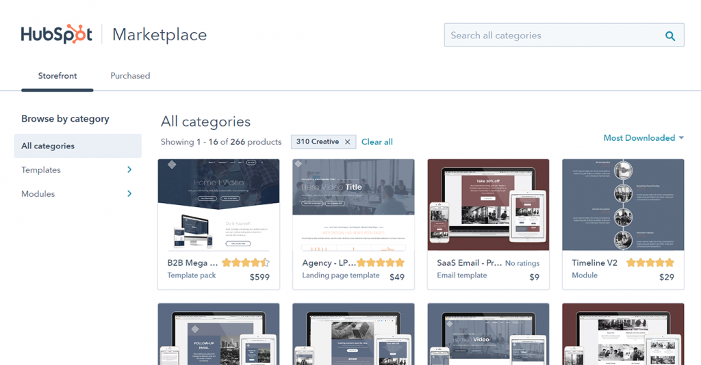 hubspot marketplace page