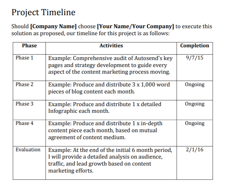 Ryan proposal template timeline