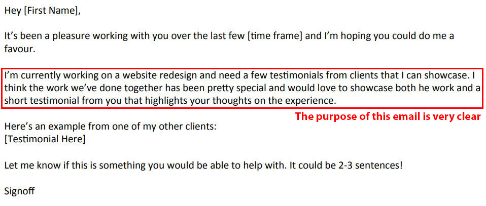 Requesting for testimonial through mail.